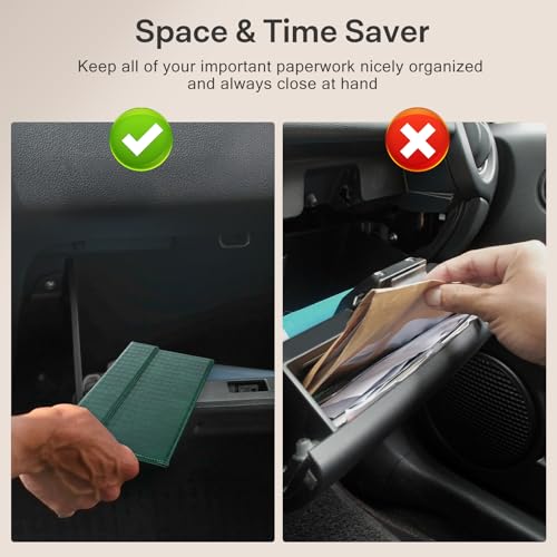 Image of CoBak Leather Car Registration and Insurance Holder with Magnetic Compartment - Vehicle Glove Box Organizer for Driver License, Cards, Emergency Cash - Auto Truck Accessories Case, Dark Green