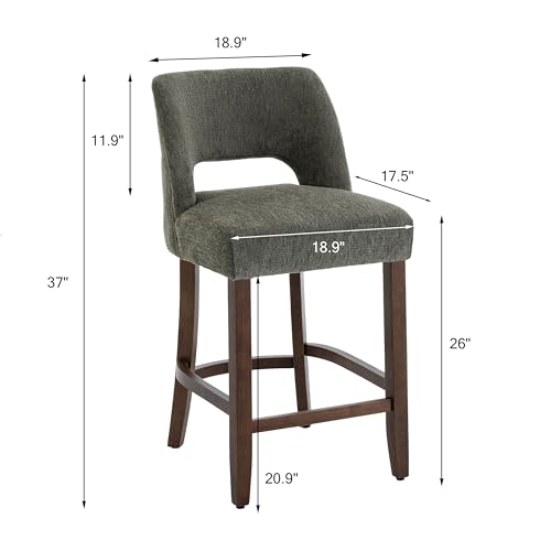 Image of VKNOW Bar Stools Set of 6, 26 inch Upholstered Counter Height Bar Stools, Modern Counter Stools with Wood Legs for Kitchen Island Dining Room Bar, Green