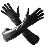 QTECLOR 21‘’Women Long Gloves Stretchy Elbow Black Leather Glove for Evening Party Opera Costume (Black)