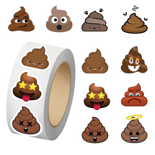 Image of 500PCS Poop Stickers 10 Styles Sticker Rolls Funny Meme Stickers Poop Party Favors Waterproof Vinyl Stickers(500 Per Roll)