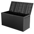 VINGLI 90 Gallon Outdoor Storage Box, Lockable Plastic Storage Containers with Lid, Patio Deck Box Furniture for Garden, Pool, Balcony, Yard (Black)