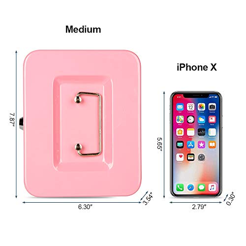 Image of Kyodoled Medium Cash Box with Money Tray,Small Safe Lock Box with Key,Cash Drawer,7.87 inchx 6.30 inchx 3.54 inch Pink Medium