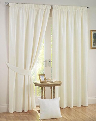 CURSTY Texture Plain Fancy 2 Piece Eyelet Polyester Window Curtain Set - 5ft, Cream