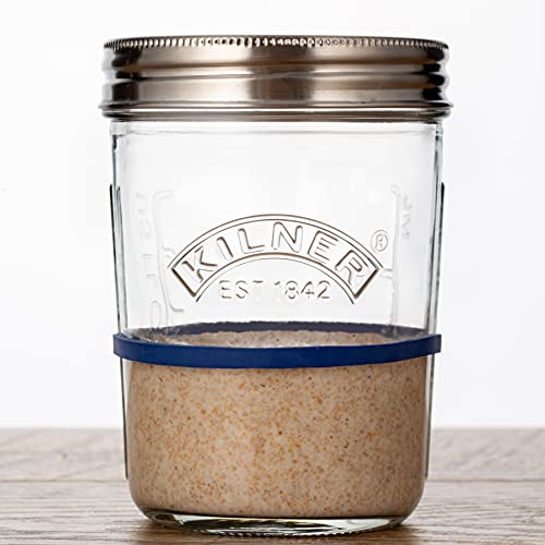 Kilner Sauerteig Starter Set 5-teilig / 350 ml / Glas mit Messbecher-Deckel, Weithals-Glas, Gummiringe & Teigschaber / selber machen von Sauerteig-Brot oder Pizzateig | Brot backen Zubehör