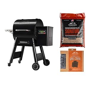 Traeger Grills Ironwood 650 Wood Pellet Grill Bundle with Cover and Signature Pellets – Black