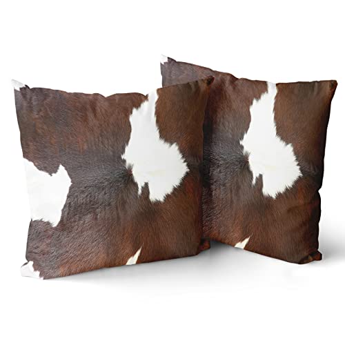Kawani Western Cow Print Pillow Covers 18X18 Set Of 2, Brown Cowhide Throw Pillows Cover, Southwest Abstract Africa Animal Skin Throw Pillowcase Decor Gifts For Bed Couch Sofa Living Room #TOP1