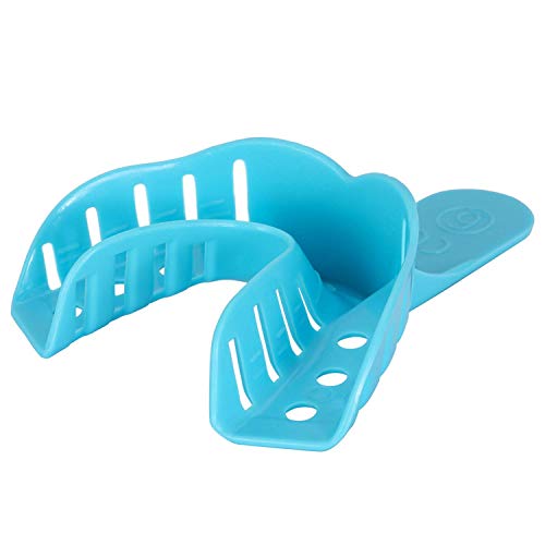 Image of JMU Dental Impression Trays, 6 Small Lower, Autoclavable, 12 Pcs | Perforated Disposable Impression Trays, Plastic, Blue