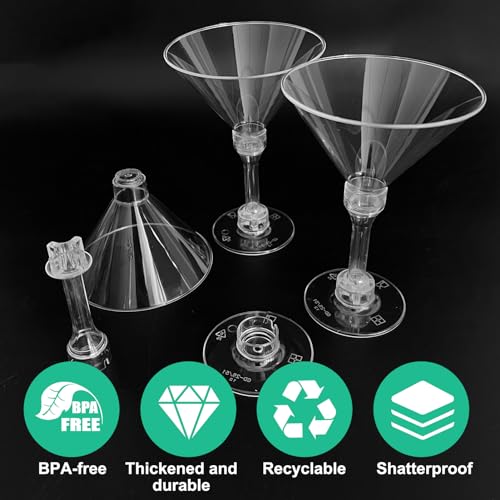 Rainmae JWJB50 50 Pack Plastic Martini Glasses, 5 Oz/150Ml Disposable Cocktail Glasses Small Dessert Cups, Clear Stemmed Dessert Shot Glasses thumb #3