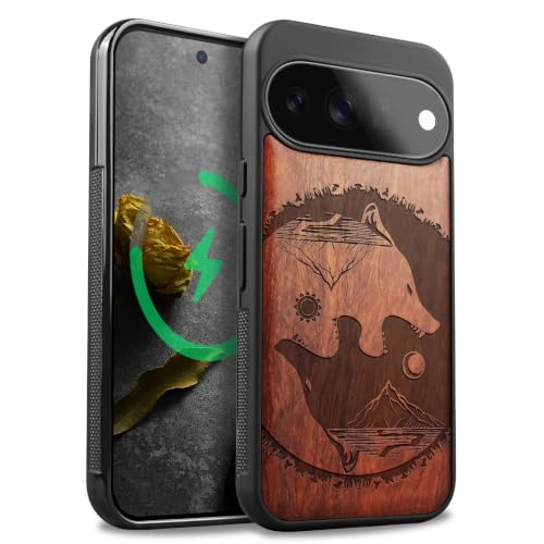 Étui pour Pixel 11 au quotidien, loup Yin-Yang rose et protection Magsafe