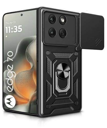 Image of WOW IMAGINE Tough Armor Bumper Mobile Back Case for Motorola Moto Edge 70 5G 2025 | Sliding Camera Cover | Shock Proof 360 Protection | Hybrid PC + TPU | Ring Holder with Kickstand - Black
