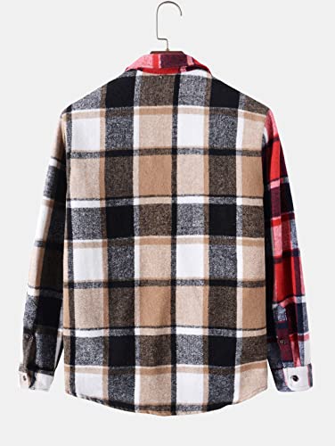 Image of ZAFUL Unisex Plaid Flannel Shirt Jacket Button Down Long Sleeve Pocket Coat Outwear | Mens Fall Clothes Lightweight Long Sleeve Button Down Flap Pocket Jacket Tops for Fall&Winter 2026