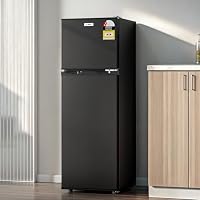 Devanti 122L Mini Bar Fridge Two Door Freestanding Fridge with Freezer Compact Refrigerator for Home Office Black