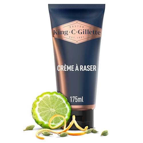 King C. Gillette Crème à Raser Homme, pour Peau Sensible, 175 ml – Parfum Signature au Bois de Santal et de Bergamote, Formule Contre l’Irritation,...