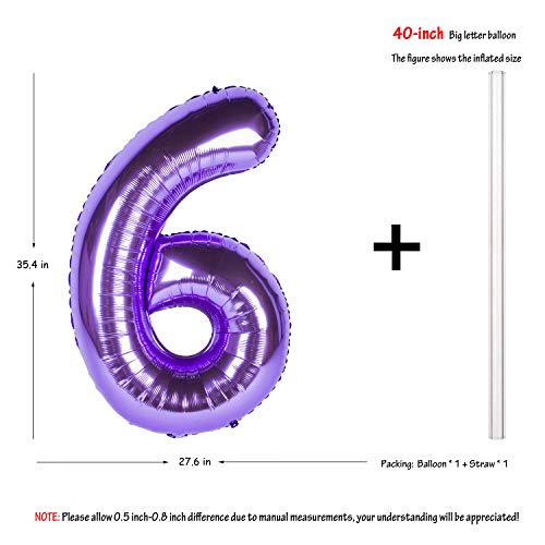 Image of 40 Inch Purple number Helium Foil Birthday Party Digit Balloons (Purple 6)