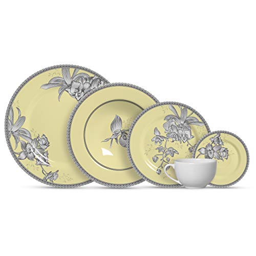 Conjunto Alleanza de 6 Pratos Raso Heritage Cinza Amarelo