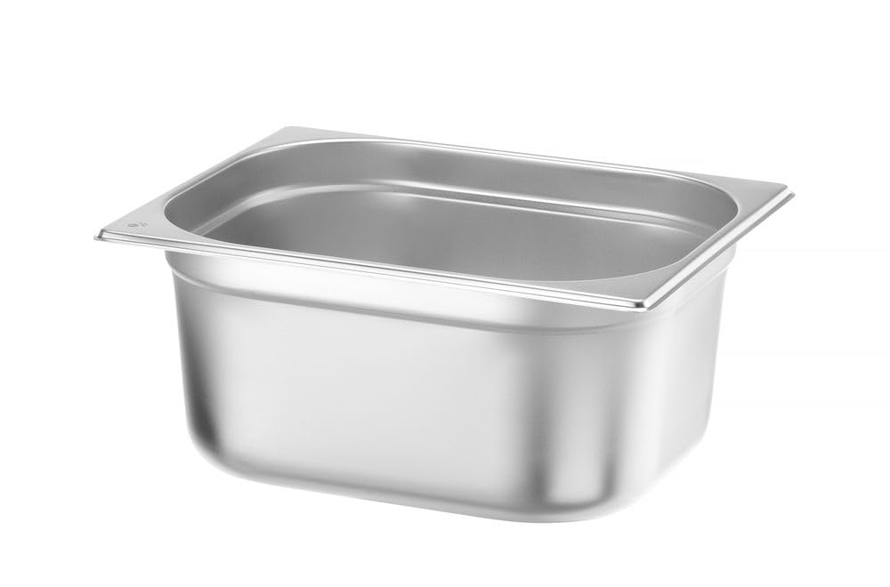 HENDI Recipiente Gastronorm GN 1/2, Budget Line, resistencia térmica -40 °C a 250 °C, apto para horno y baño maría, 9,5L, 325x265x(H) 150mm, acero inoxidable