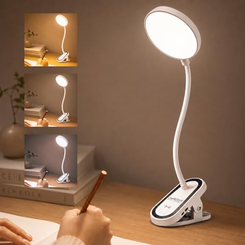 Image of One94Store FlexiClip Design Rechargeable LED Clip Lamp | Flexible Gooseneck Desk & Bedside Light | Adjustable Brightness | USB Powered Study & Reading Lamp (White)