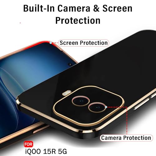 Image of TheGiftKart Luxurious Golden-Plated Back Cover Case for iQOO 15R 5G | Raised Lips for Camera & Screen Protection | Shockproof Design | Stylish Back Cover Case for iQOO 15R 5G (TPU, Black)