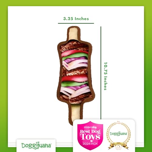 Image of Doggijuana Tomahawk Steak & Grilled Kebab Dog Toy Bundle | 2 Pack, Squeaky | Refillable squeaky plush dog toy + organic calming catnip; eases anxiety, stress & storms; drug-free, hand-harvested