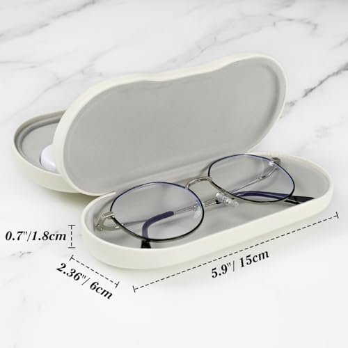 Image of MoKo Double Eyeglass Case, Contact Lens Case with Mirror Tweezers Remover, 2 in 1 Double Sided Portable Contact Lens Box Holder Container Soak Storage Kit Sunglasses Pouch for Men & Women, Beige