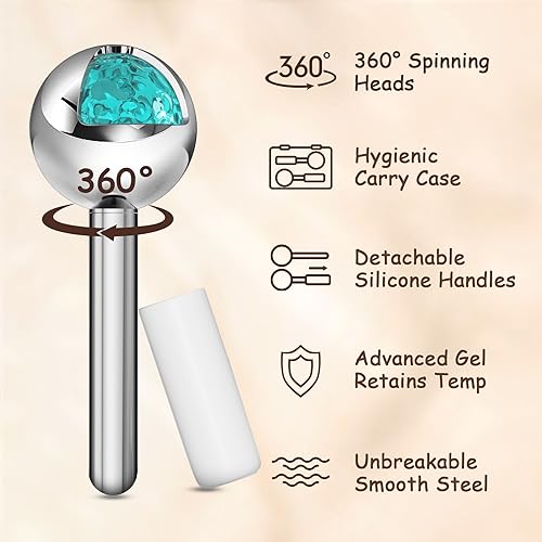 360 Rotating Ice Globes for Face, Unbreakable Stainless Steel Cryo Globes with Carry Case, Ideal Skincare Cryo Sticks, Ice Roller Ball for Face & Eyes Puffiness Relief - Estheticians Approved - Image 3