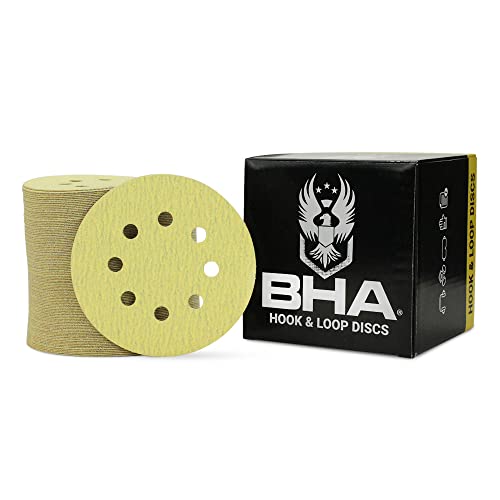 BHA 5" Inch 8 Hole Hook and Loop Sanding Discs for Orbital DA Sanders - 100 Pack (400 Grit)