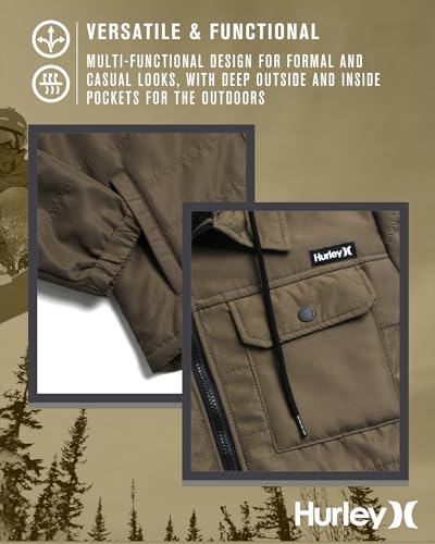 Image of Hurley Men's Voyager Jacket - Warm Insulated Fleece Jacket with Cozy Sherpa Lining - Lightweight Hooded Jacket for Men (S-XL)
