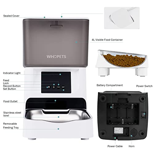 Automatic Cat Feeder, Whdpets Wifi Enabled Smart Pet Feeder For Cats & Dogs, Auto Cat Food Dispenser With Stainless Steel Bowl, Silicone Dog Bowl, Feeding Mat, App Control, 10S Voice Recorder #TOP1