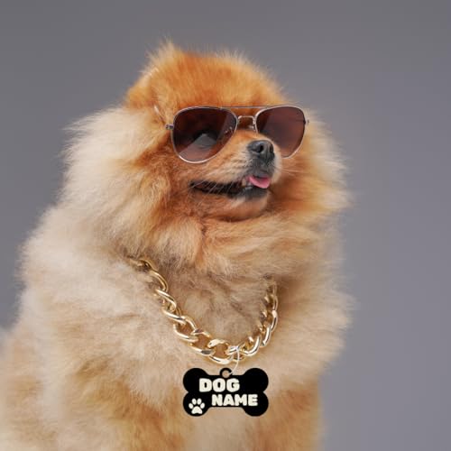 Image of PAWPRO HANDMADE Personalized Gold Chain Collar with Customizable Bone Shape Pet Id Tag for Large Medium Dog and Small Puppy (Small (15-20 inches))