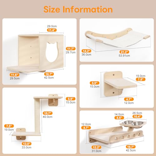 Estante de pared para gatos 8 en 1 para gatos grandes de madera miniatura 3