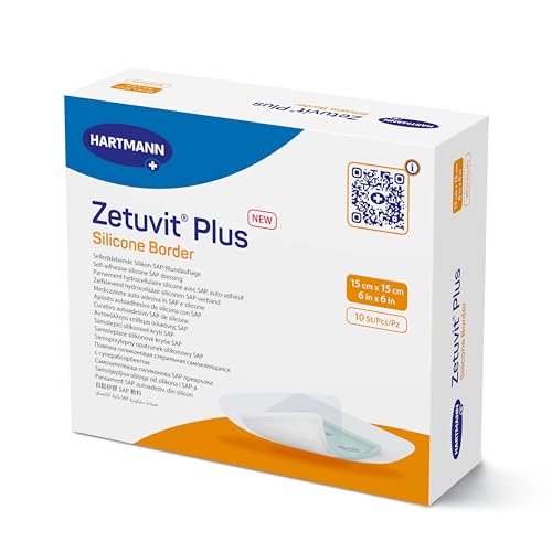 Zetuvit Plus Silicone Border Superabsorbent Dressing Sterile Self-Adhesive Wound Dressing Silicone Interface High Absorbency (6 6)