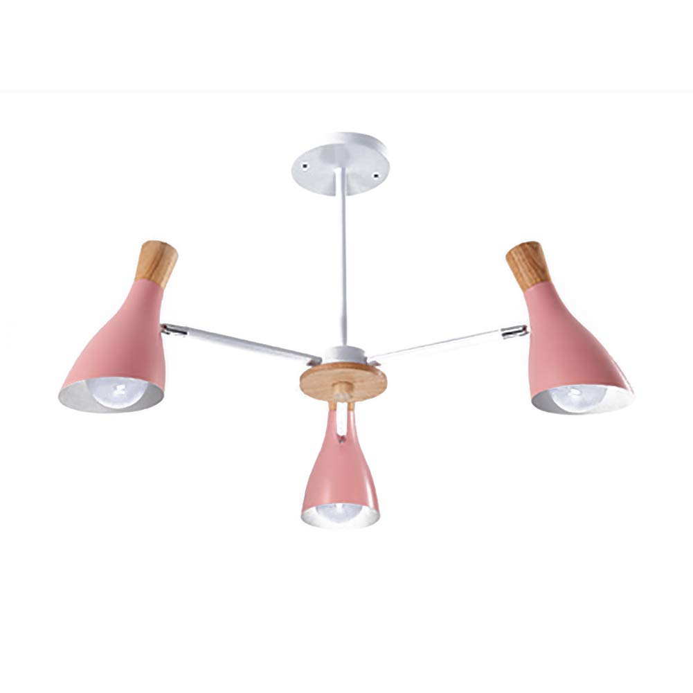 HYJAUSXB Living Room Study Bedroom Dining Room,Atmosphere Creative Wooden Decoration Chandelier,E27 Nordic Simple Log Buttons Chandelier-Pink. 3 Head