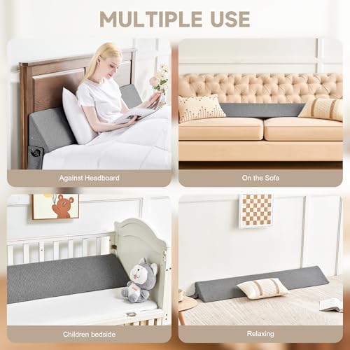 Image of IFNOW Queen Size(60 inchx7.5 inchx10 inch) Bed Wedge Pillow for Headboard, Mattress Gap Filler(0-8 inch), Bed Wedge for Gap Between Your Headboard and Mattress Dark Grey