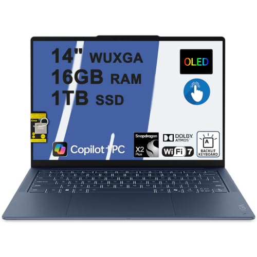 Image of Lenovo Yoga Slim 7X Laptop 14 inch WUXGA OLED Touch (100% DCI-P3, 400nits) 6-core Snapdragon X2 Plus (Up to 80 Tops) 16GB RAM 1TB SSD Backlit for Creator Designer Business Professional Win11 ICP Hub