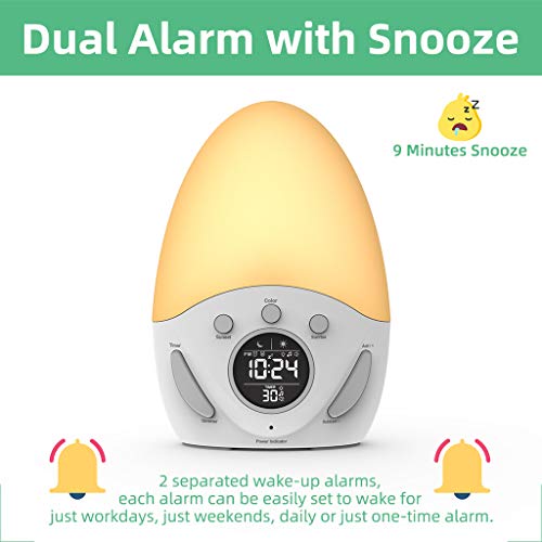 Kids Alarm Clock, Wake-up Light Clock with Sunrise Simulation, Sleep Training, Color Changing, Touch Night Light, Nursery Lamp, for Baby, Girls, Toddlers, Children