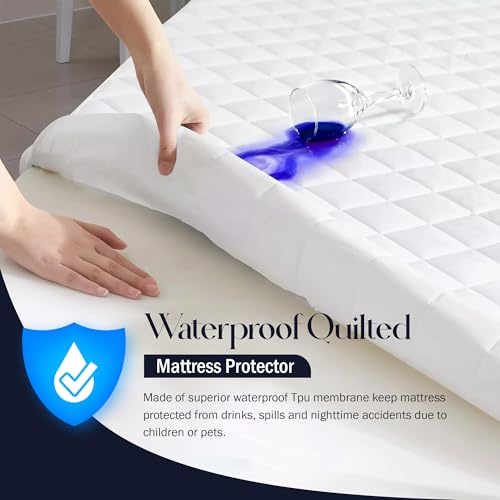 Image of TAG 24 Waterproof Cotton Quilted Mattress Protector Twin Size Bed Breathable Hypoallergenic Noiseless Ultra Soft Fitted Cover 72x72 inch (72x72 inch | 6x6 ft, White)
