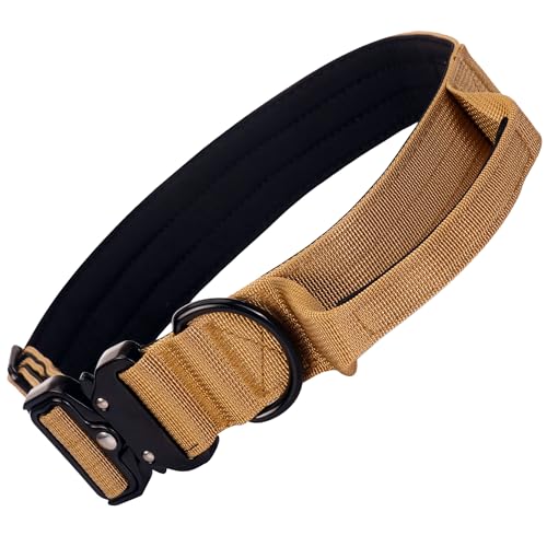 Image of Wooflix Metal Dog Collar for Training and Walks | Nylon Collar with Tactical Metal Buckle and D-Ring for Medium and Large Dogs | Dog Collar for Heavy Breed Dogs (Beige T2, Large)