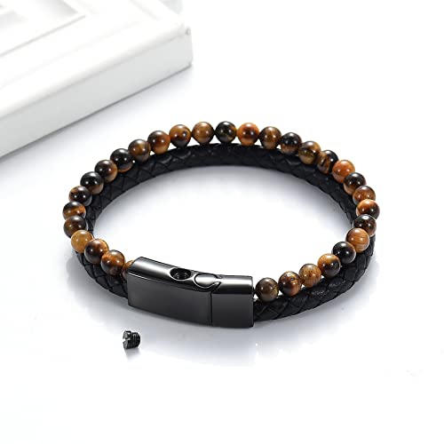VCCWYQK 2-layer Beads Urn Bracelet for Ashes for Men Tigers Eye Crystal Cremation Bangle Keepsake Urn Bracelet for Ash Holder - Image 4