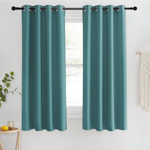 NICETOWN Blackout Short Curtain 63 inches Long for Windows, Thermal Insulated Curtain Grommet Room Darkening Window Treatment for Bedroom/Living Room, 1 Panel, W46 x L63, Sea Teal