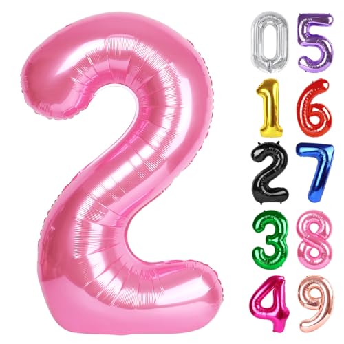 Image of Pink Number 2 Balloon 40 Inch, 2nd Birthday Decoration, Sparkling 2 Number Balloon Party Decor