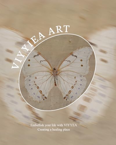 Image of VIYYIEA Vintage Gold Framed Wall Art for Living Room, White Butterfly Canvas Prints Home Decor, Oil Painting Picture, Bedroom Wall Decor Gifts for Friends or Family -【Morpho polyphemus】-(10L x 8W)