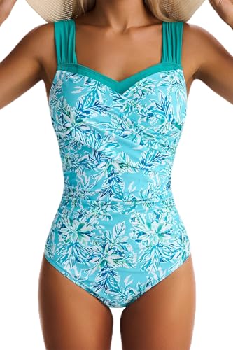 EVOCRCO One Piece Swimsuit for Women Tummy Control Wide Straps Bathing Suits Cross Front Full Coverage Swim Suit Modest Swimwear