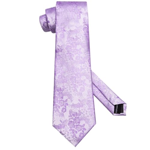 Image of Hi-Tie Men Silk Ties Set with Flower Lapel Pin Necktie Pocket Square Cufflinks for Tuxedo Wedding Business