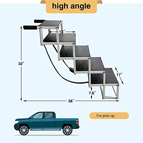 Dog Ramps For Large Dogs SUV with 5 Stairs, Lunvi Upgraded Aluminum Frame Pet Steps for Truck, cars, High Beds, Portable and Stair for Large Dog up to 200Lbs with Light weight and Non-slip Surface