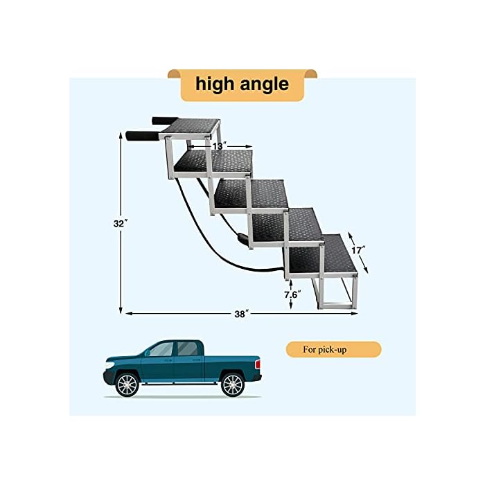 Dog Ramps For Large Dogs SUV with 5 Stairs, Lunvi Upgraded Aluminum Frame Pet Steps for Truck, cars, High Beds, Portable and Stair for Large Dog up to 200Lbs with Light weight and Non-slip Surface - Image 5