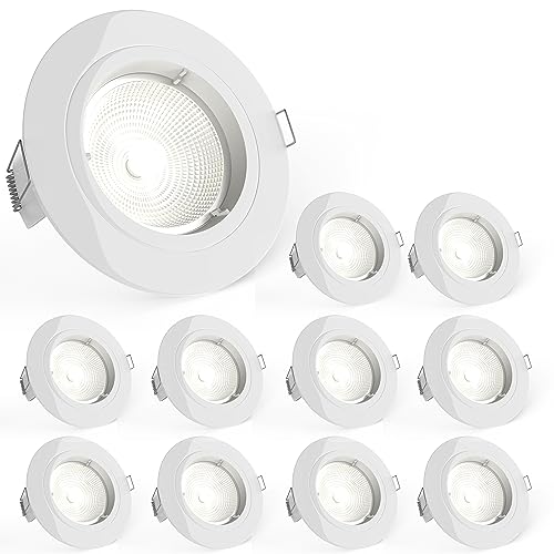 National Lighting Recessed Lighting - Mains Powered LED Spot Lights Downlights for Ceiling - IP20 Rated GU10 Fitting for Halogen or LED - Gloss White Finish, Fixed Version – Pack of 10