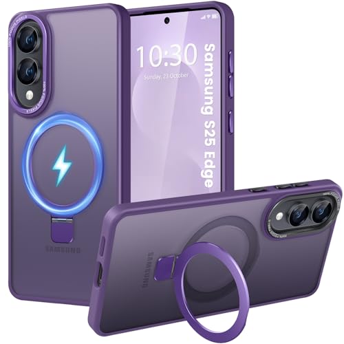 HuwaiH für Samsung Galaxy S25 Edge Hülle Magnetischer Robust Unsichtbarer Standring Militärnorm Sturzschutz Kratzfeste Anti-Fingerabdruck Schutzhülle für Samsung S25 Edge hülle(Dunkel Lila)