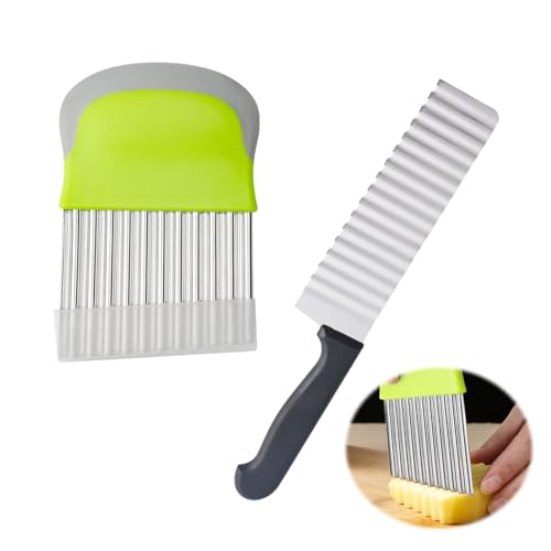 SquishyWorld Coupe Frites Manuel en Acier Inoxydable 304 avec Étui de Protection, Couteau Ondulé 22x3 cm pour Pommes de Terre, Légumes et Oignons, Découpe...