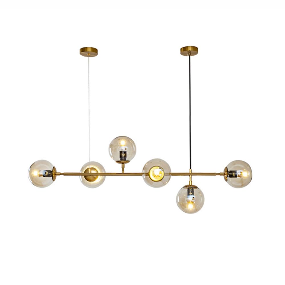 Moddeny Gold + Amber 6 Light E27 Modern Chandelier Northern Europe Glass Ball Hanging Lights Industrial 130Cm Ceiling Pendant Lamps For Living Room Dining Room Art Decoration Restaurant (Gold + Amber)