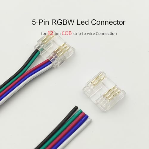 Biantie La RGBW LED Strip Light Connectors - 5 Pin 12mm Solderless Clips for COB Tape Joints (20pcs)